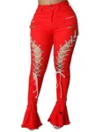 Loverly Fit Lace Up Jeans In Red In Red