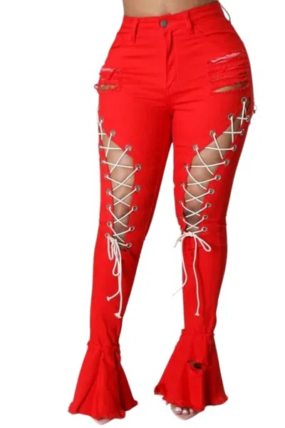 Loverly Fit Lace Up Jeans In Red