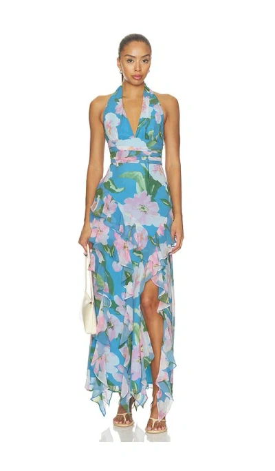 Lovers & Friends Anna Maxi Dress In Blue Pink Floral