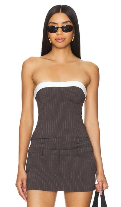 Lovers & Friends Ashley Top In Grey Pinstripe