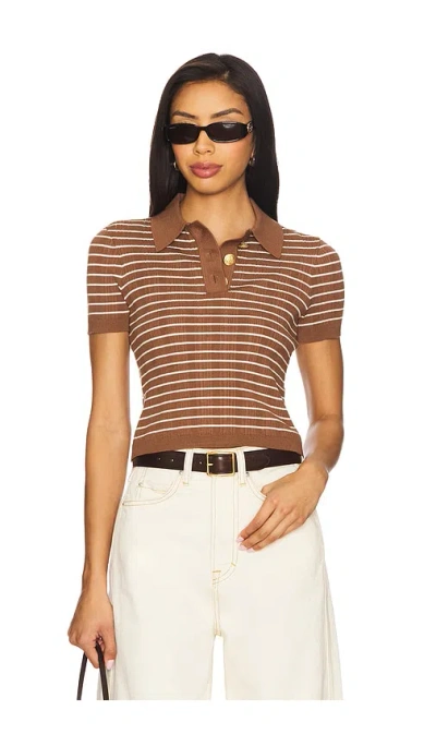 Lovers & Friends Camelia Stripe Short Sleeve Polo In Brown