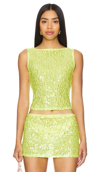 Lovers & Friends Erin Sequin Top In Lime Green Sequin