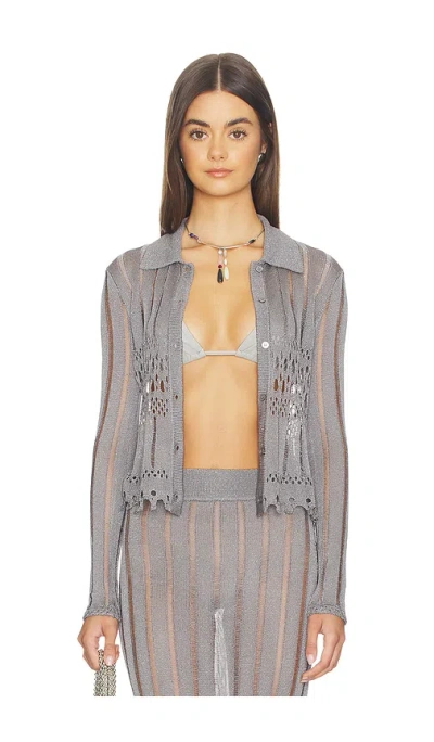 Lovers & Friends Francie Metallic Cardigan In Silver