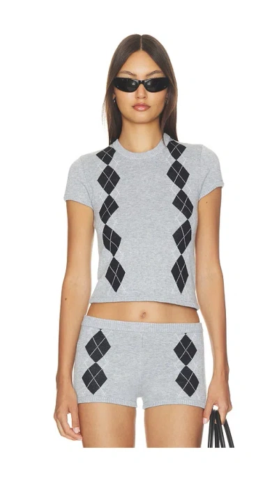 Lovers & Friends Gisselle Argyle Tee In Gray