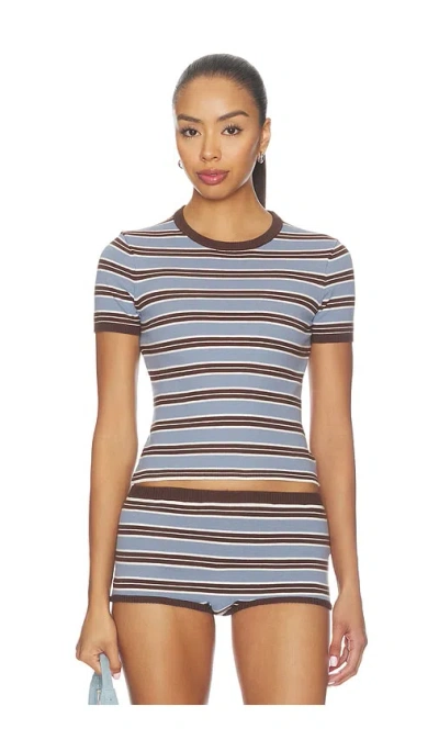 Lovers & Friends Haize Stripe Short Sleeve Tee In Blue & Brown Stripe