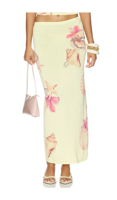 Lovers & Friends Katia Floral Print Midi Skirt In Yellow