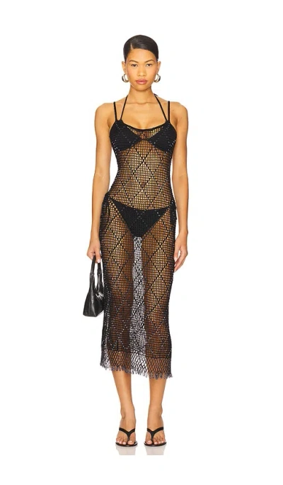 Lovers & Friends Katja Beaded Crochet Midi Dress In Black