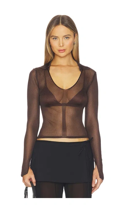 Lovers & Friends Kenzaia Rib Knit Polo Top In Brown