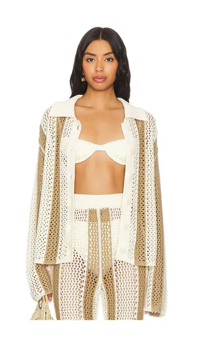 Lovers & Friends Kerim Stripe Top In Ivory & Beige Stripe