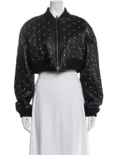 Pre-owned Lovers & Friends Lamb Leather Bomber Jacket In Black