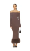 Lovers & Friends Ling Off The Shoulder Faux Fur Detail Dress In Brown