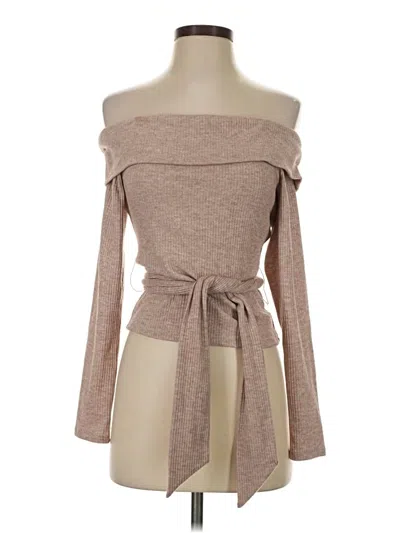Pre-owned Lovers & Friends Long Sleeve Top Brown Off The Shoulder Neckline Tops