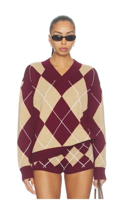 Lovers & Friends Lunaria Argyle Sweater In Wine Multi