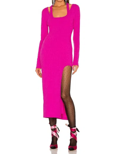 Lovers & Friends Naomi Ribbed Long Sleeve Midi Dress In Raspberry In Pink