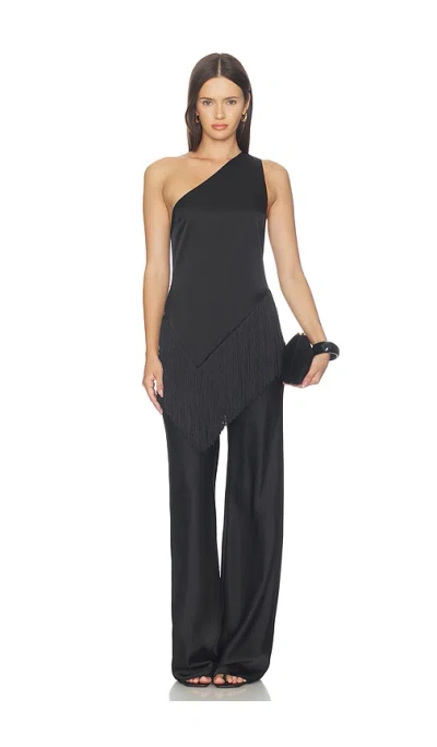 Lovers & Friends Olivia Satin Fringe Top In Black