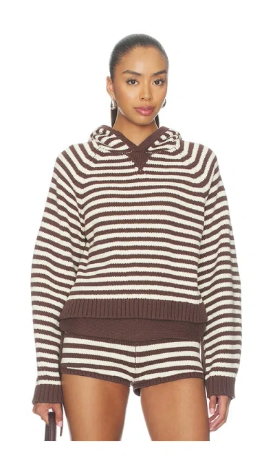 Lovers & Friends Pauley Knit Hoodie In Brown & Ivory Stripe
