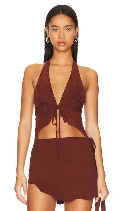 Lovers & Friends Suede Leather Top In Burgundy Red