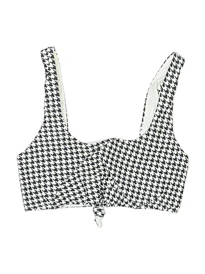 Pre-owned Lovers & Friends Swimsuit Top Ivory Houndstooth Pattern Swimwear In White