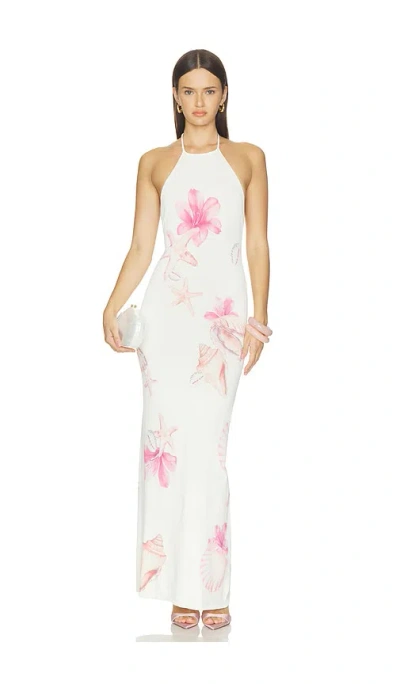 Lovers & Friends Theia Floral Print Halter Maxi Dress In White