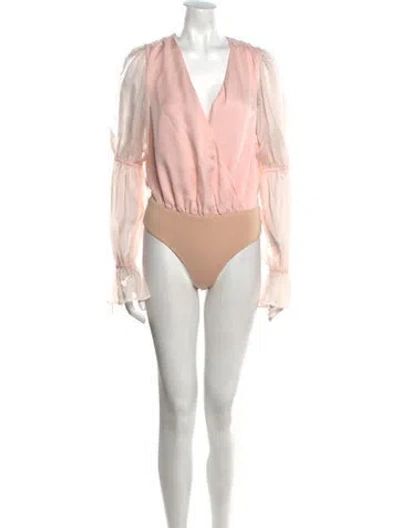 Pre-owned Lovers & Friends V-neck Long Sleeve Bodysuit W/ Tags In Pink