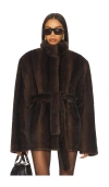 Lovers & Friends X Christina Elezaj Andrea Faux Fur Jacket In Brown