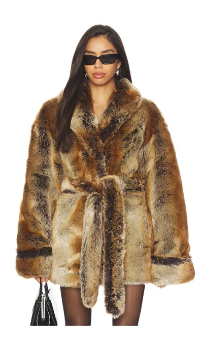 Lovers & Friends X Emma Leger Margot Faux Fur Coat In Brown