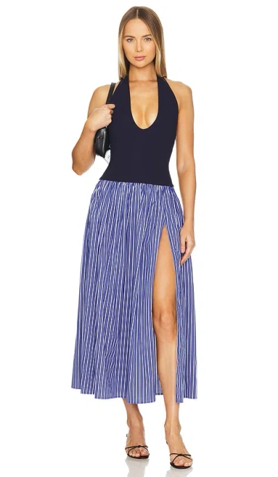 Lovers & Friends Andi Maxi Dress In Navy Stripe & Solid