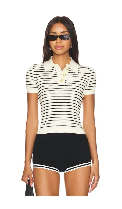 Lovers & Friends Camelia Stripe Short Sleeve Polo In Ivory & Black