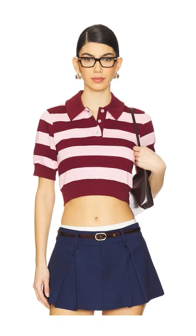 Lovers & Friends Carrine Polo Top In Maroon And Pink
