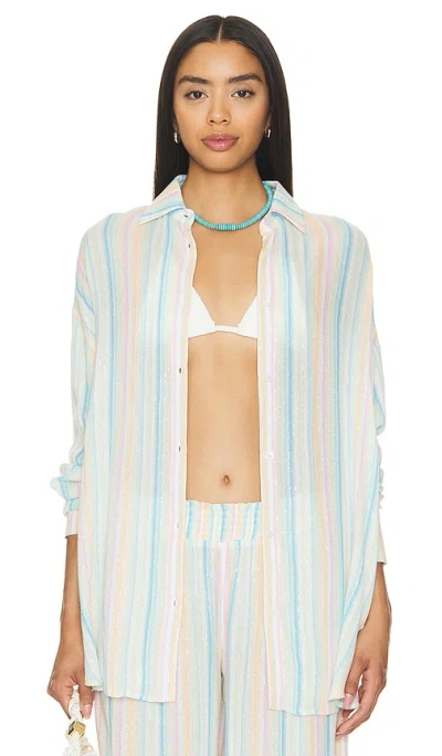Lovers & Friends Catalina Button Down Shirt In Rainbow Stripe Multi