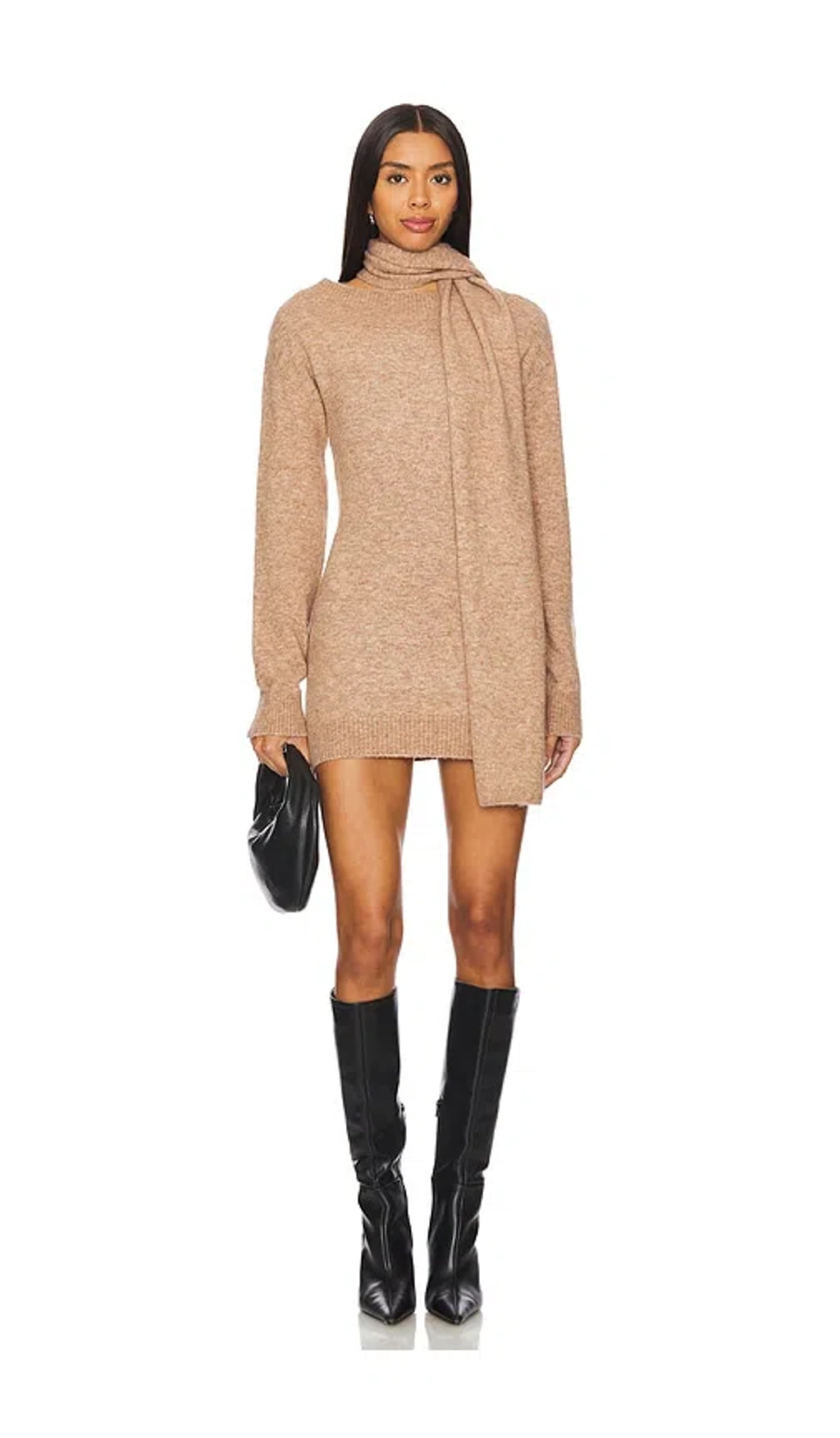 lovers and friends brown dress Off Shoulder Dress With Long Sleeve in Coco main image 0