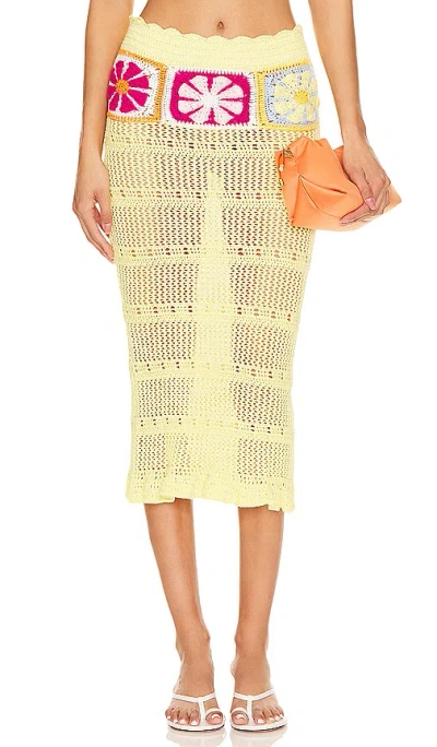 Lovers & Friends Florence Midi Skirt In Yellow Multi