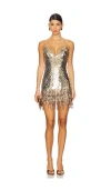 Lovers & Friends Isabetta Sequin Fringe Mini Dress In Gold Sequin