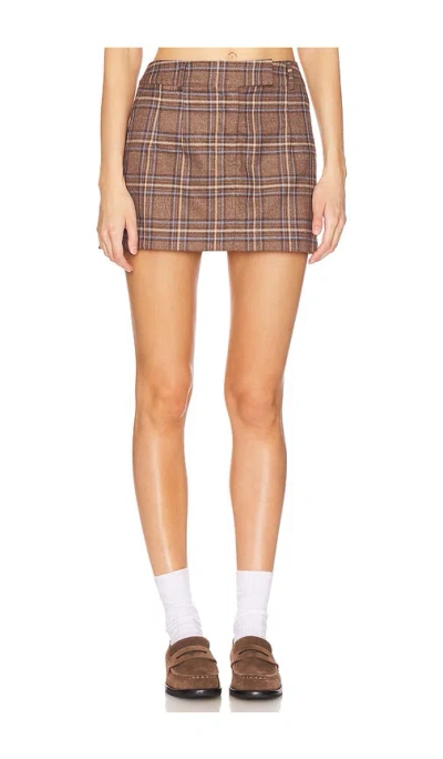 Lovers & Friends Leah Mini Skirt In Brown Plaid Multi