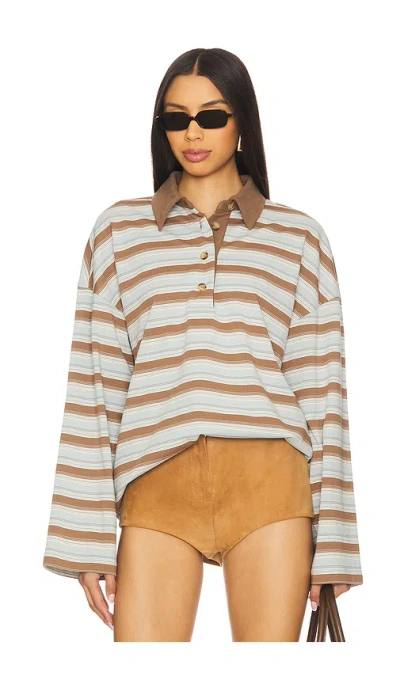 Lovers & Friends Rowan Rugby Top In Baby Blue,tan