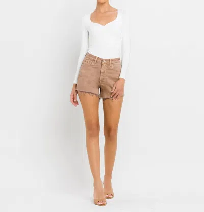 Lovervet Cortney Mom Denim Shorts In Taupe In Grey