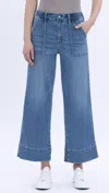Lovervet High Rise Elastic Waistband Utility Pocket Wide Leg Jean In Medium Wash In Multi