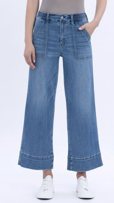 Lovervet High Rise Elastic Waistband Utility Pocket Wide Leg Jean In Medium Wash In Multi