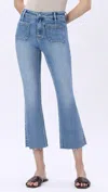 Lovervet High Rise Patch Pocket Kick Flare Jean In Medium Wash In Blue