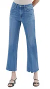 Lovervet High Rise Raw Hem Slim Wide Jeans In Medium Wash Blue In Blue