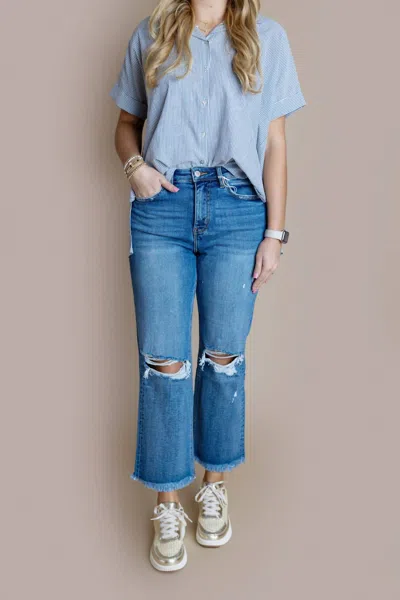 Lovervet High Rise Slim Wide Jeans In Medium Wash In Blue
