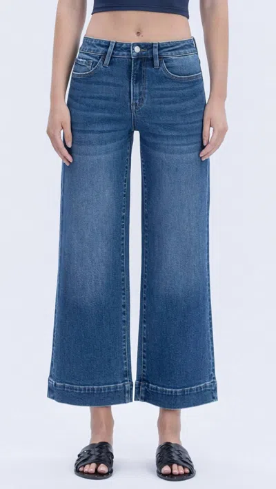Lovervet High Rise Trouser Hem Wide Leg Jeans In Dark Wash In Blue