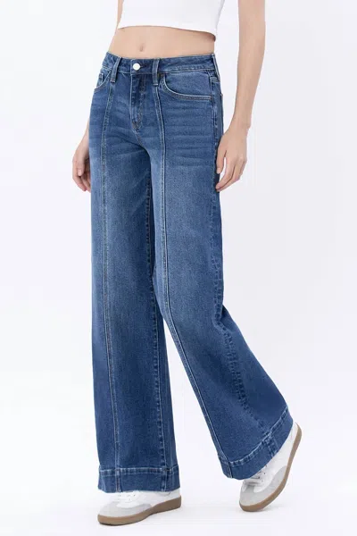 Lovervet High Rise Trouser Hem Wide Leg Jeans In Moon Bar In Blue