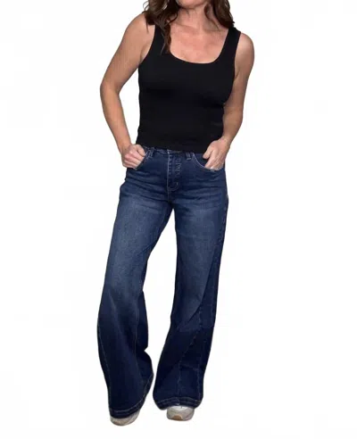 Lovervet High Rise Tummy Control Wide Leg Jeans In Dark Wash In Blue