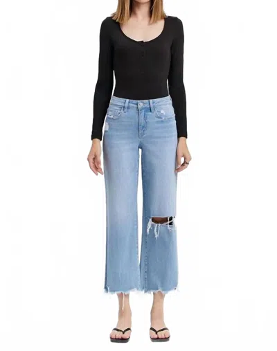 Lovervet High Waist Crop Distressed Knee Jeans In Light Wash In Blue