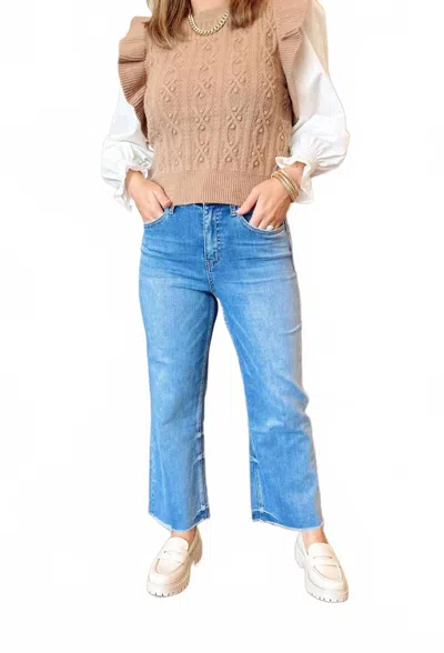 Lovervet Jo High Rise Wide Leg Raw Hem Jeans In Blue In Brown