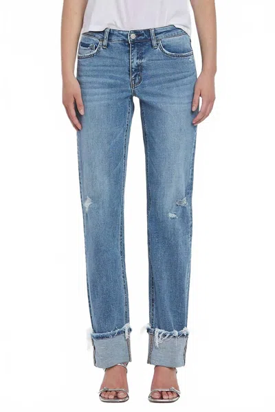 Lovervet Mid Rise Cuffed Straight Jeans In Blue