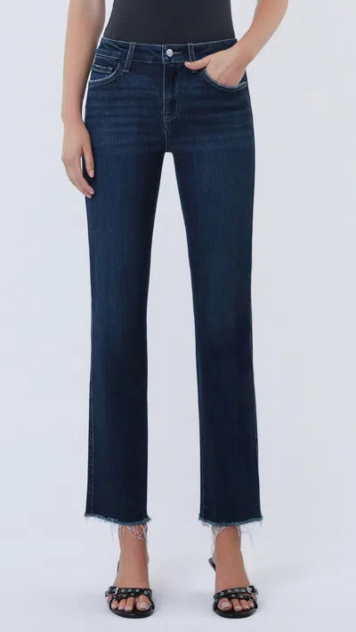 Lovervet Mid Rise Raw Hem Ankle Straight Jeans In Dark Blue