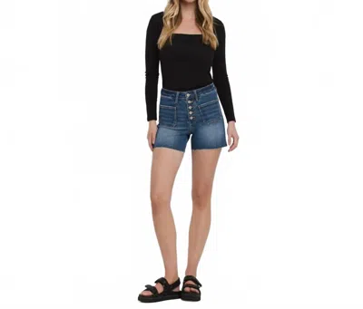 Lovervet Patched Button Fly Shorts In Manifest In Blue