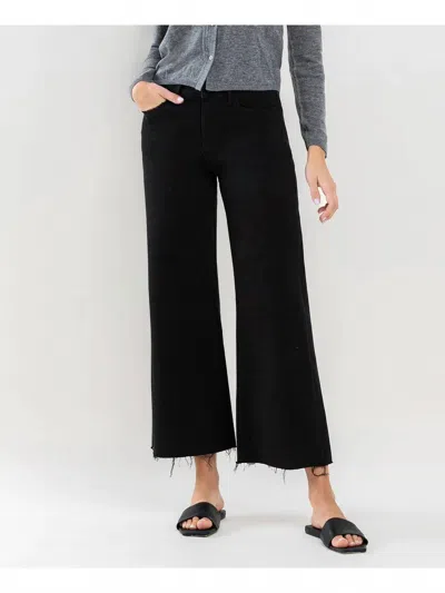 Lovervet High Rise Raw Hem Crop Jet Wide Leg Jeans In Black In Multi